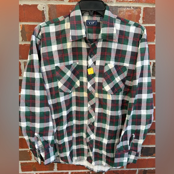 NWT VIP Men’s Long Sleeve Button Down Lightweight Flannel Plaid XL Shirt (1984) - Picture 2 of 5